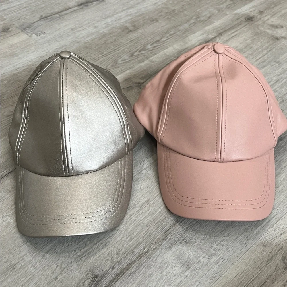 Free People Gramercy Vegan Leather Baseball Hat Cap Adjustable Strap Bundle of 2